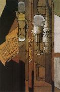 Juan Gris Cup newspaper and winebottle oil painting on canvas